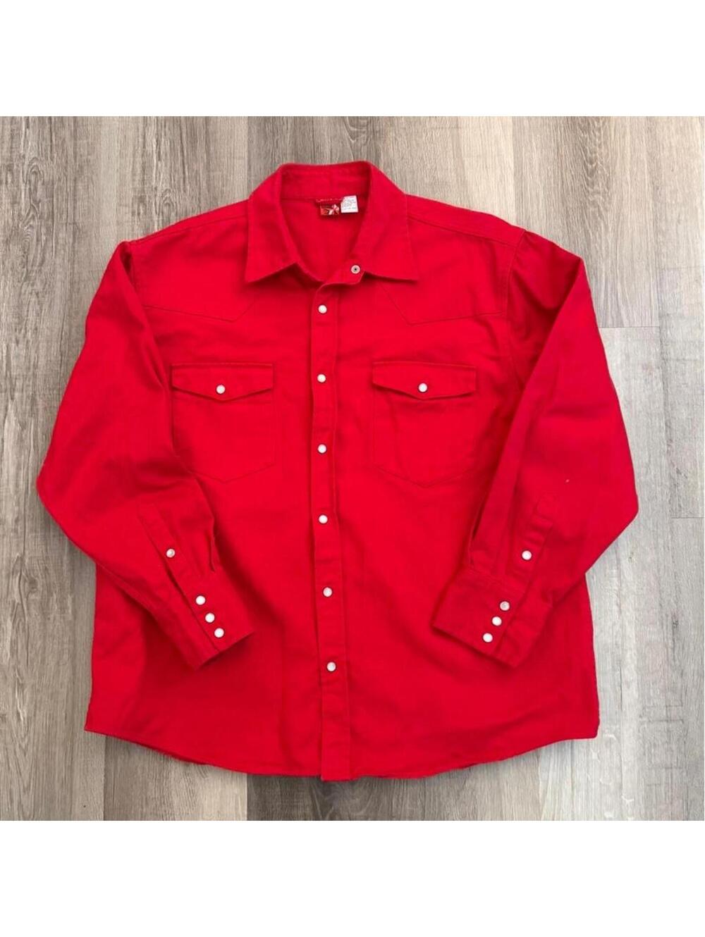 Vintage 90s Marlboro Red denim shirt size Large with snap buttons and pockets